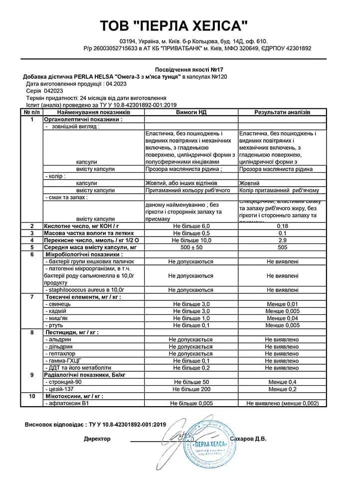 Omega 3 Tuna Certificate 1