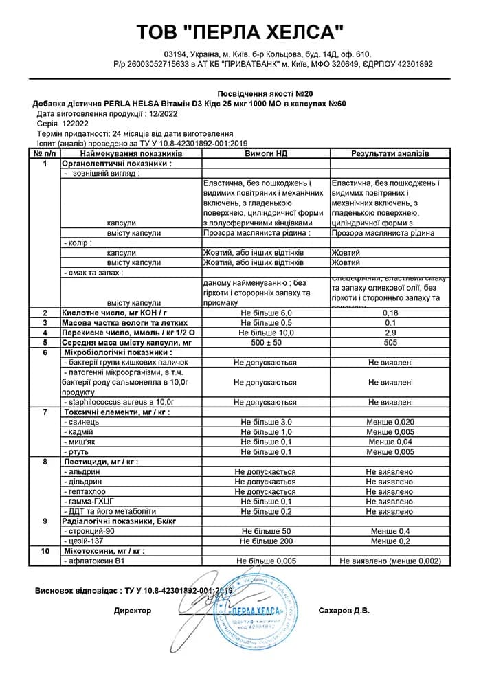 KIDS D3 1000 Certificate 1